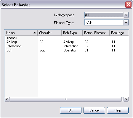 select behavior dialog